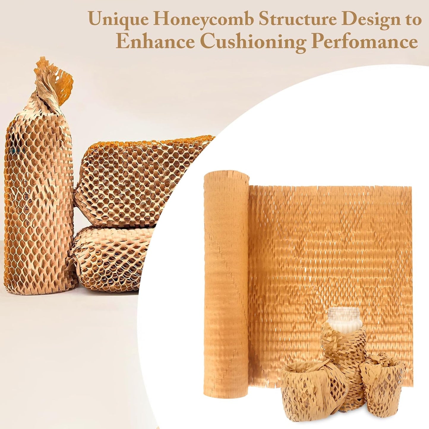 Honeycomb Paper Bubble Wrap Roll 25 Meter x 15 Inch – Eco-Friendly Cushioning Paper Roll for Packing, Shipping & Moving, Strong Kraft Paper Protective Packaging Material