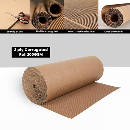 2 Ply Brown Corrugated Paper Roll for Packaging Material - 30 Meters, 200 GSM – Cardboard Packing Sheets | Ideal for Packaging, Wrapping, Craft, Cardboard Sheets & Office Use