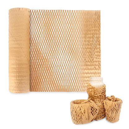 Honeycomb Paper Bubble Wrap Roll 25 Meter x 15 Inch – Eco-Friendly Cushioning Paper Roll for Packing, Shipping & Moving, Strong Kraft Paper Protective Packaging Material